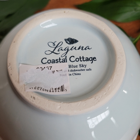Laguna Coastal Cottage Blue Sky Ceramic Coastal Theme Etched Dining Bowl *NWT - Picture 5 of 11